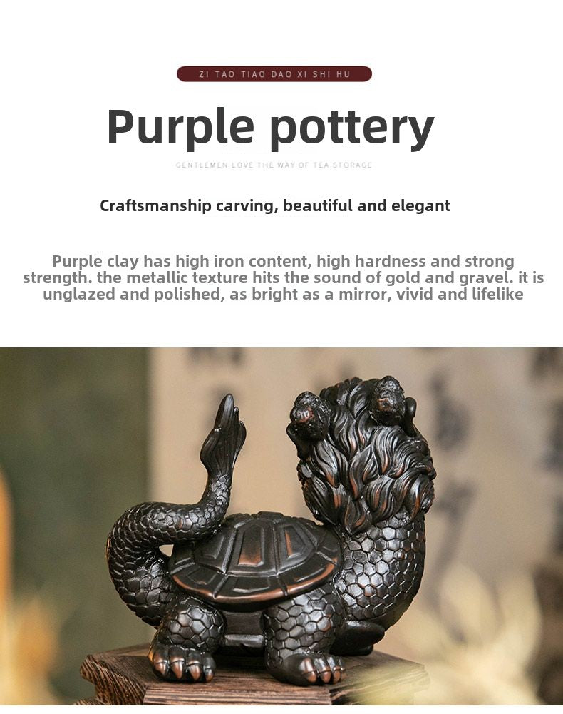 Purple pottery dragon turtle tea pet pure handmade tea toy Kung Fu tea set office tea table tea tray tea toy ornaments creative and can be raised