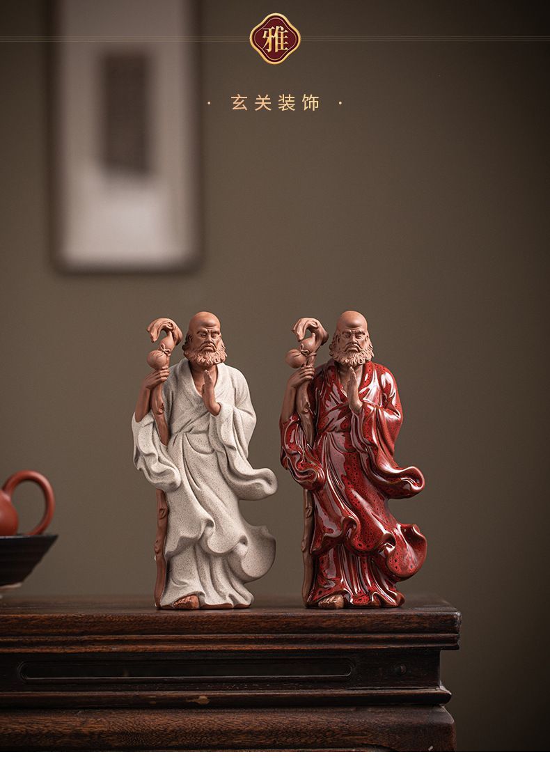 Zen ceramic sculpture of Bodhidharma, a figure on the desktop, a tea pet for the living room, a tea room, a shelf for decoration