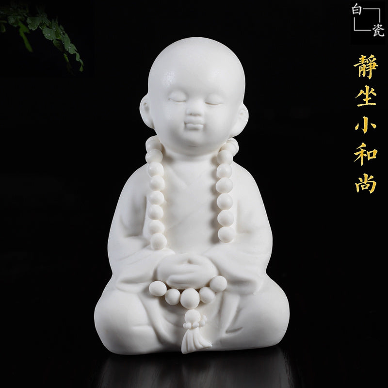 Creative boutique Dehua white porcelain Zen little monk tea pet ornaments handmade ceramic little monk home decoration