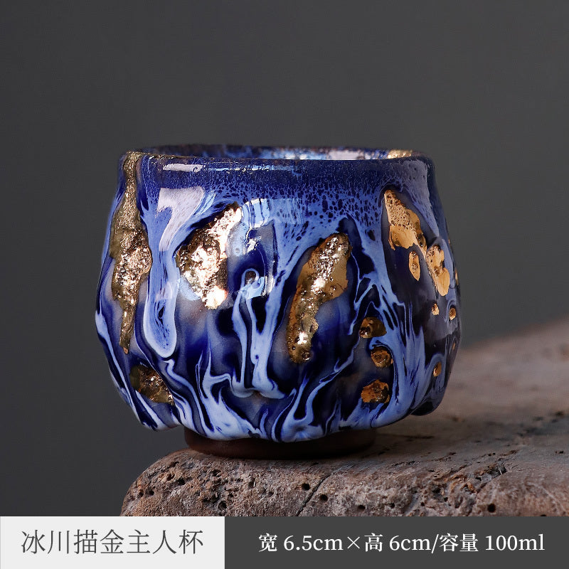 Mingzhuo Japanese style 24K gold crackle pure handmade Shino ware master cup tea cup tea tasting ceramic kung fu tea cup