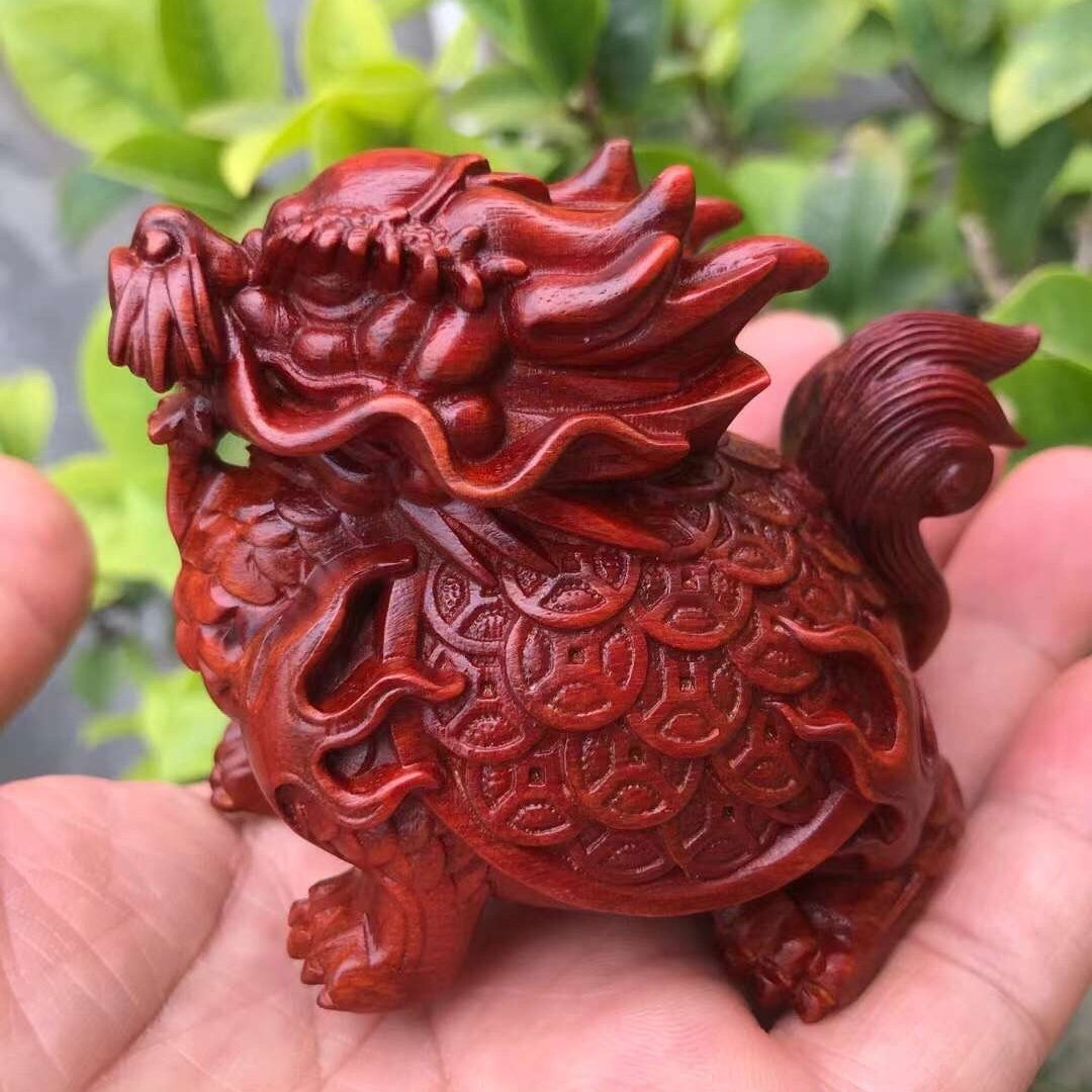 Rosewood carved basalt ornaments rosewood dragon turtle pair green sandalwood handle solid wood gift tea pet entrance living room