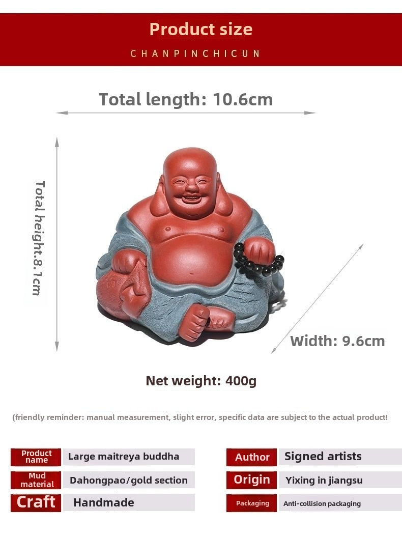 Large boutique Maitreya Buddha Yixing purple sand tea pet small Buddha ornaments handmade powder paste tea play Kung Fu tea set little monk