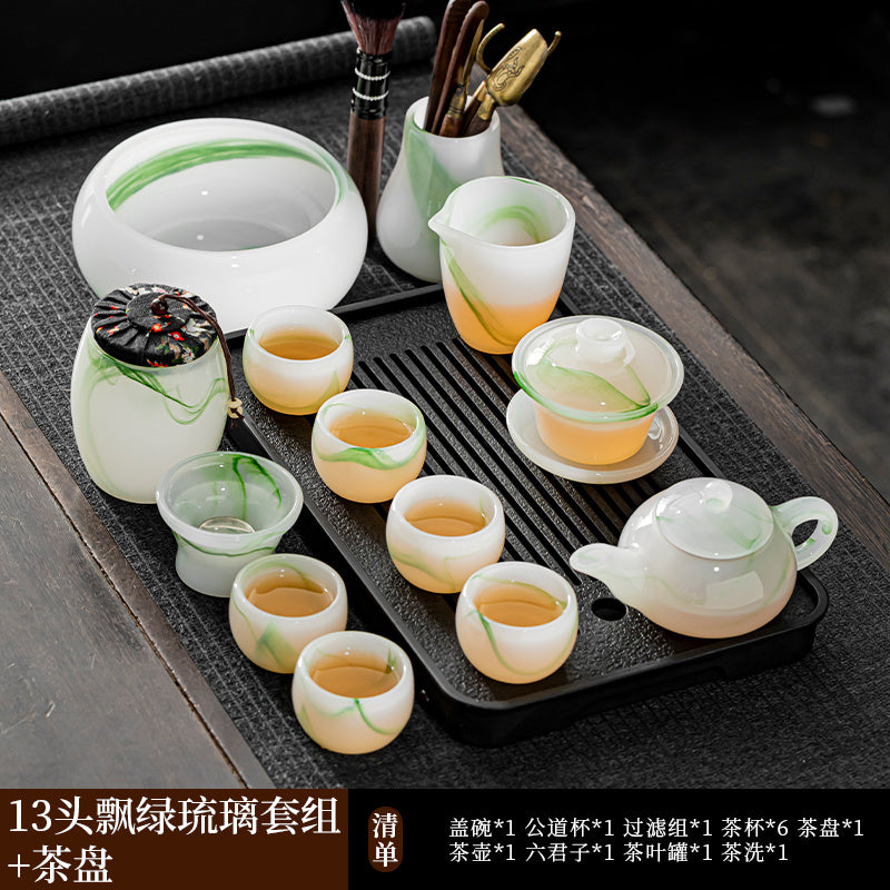 Mutton Fat Jade Porcelain Glass Kung Fu Tea Set 2025 New Light Luxury High-end Home Boutique High-end Tea Cup Set