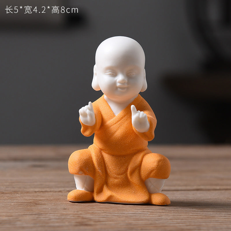 Tea pet ornaments ceramic kung fu little monk boutique can be raised high white porcelain sand mining living room decoration tea utensils table accessories