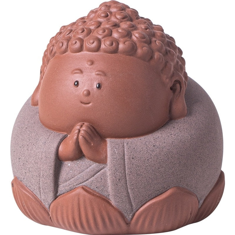 [Auspicious pattern embellishment] Cute Q version little Tathagata purple sand tea pet ornaments Guanyin Bodhisattva crafts Zen tea room desktop decorations