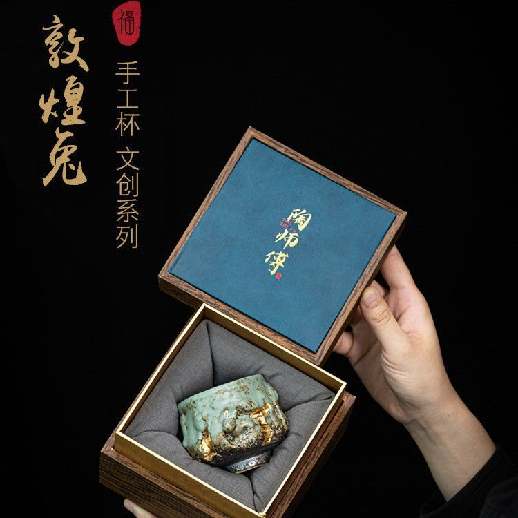 Master Cup Dunhuang Rabbit Master Cup Jianzhan Handmade Cultural and Creative Cup Gold-painted High-end Retro Tea Cup Tea Cup Gift Box