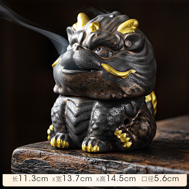 Kirin Incense Burner Suanni Ceramic Mugwort Creative Incense Burner Sandalwood Agarwood Tea Pet Zen Mythical Beast Ornaments