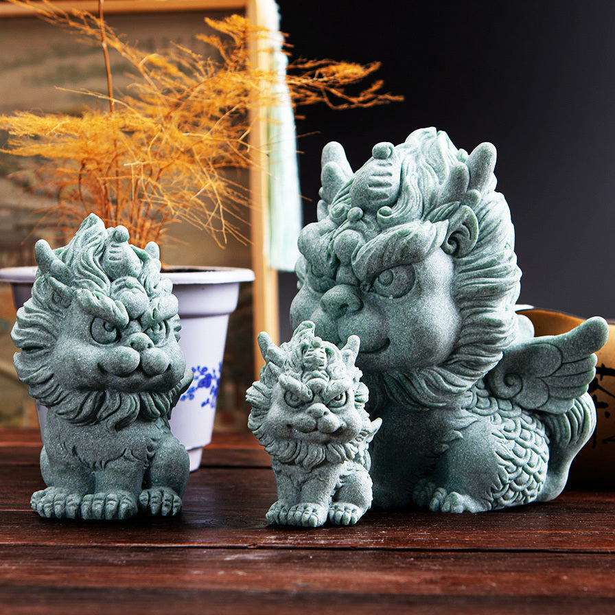 Green sandstone fortune-attracting Pixiu Chinese tea table ornaments decoration Kirin large tea pet ornaments landscape home ornaments