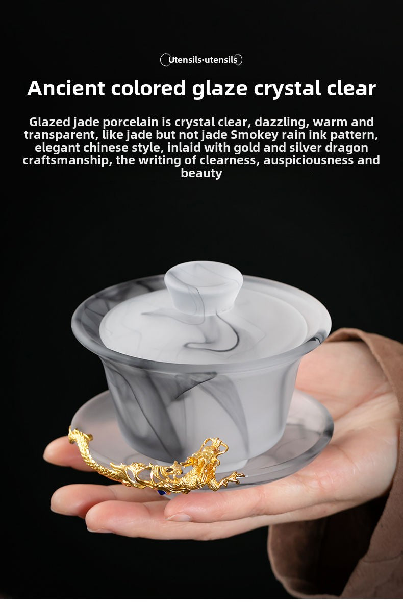 Misty Rain Ink Glass Tea Set Home Light Luxury High-end Tea Cup Covered Bowl Home Office Tea Set