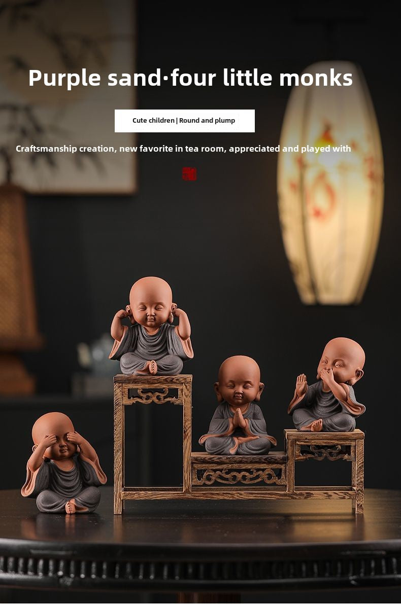 Chinese Zen Three Little Monks Cute Characters Ceramic Home Furnishings Office Desktop Zen Tea Pet Furnishings