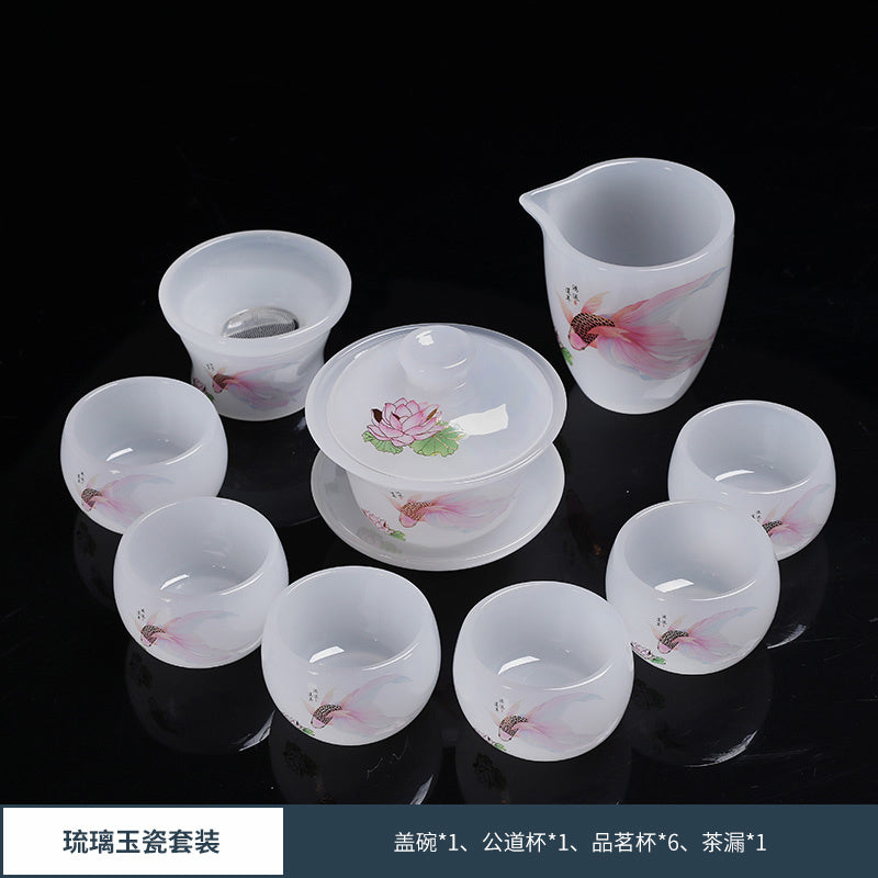 Chinese tea set glass good luck tea set a set of household tea cups ceramic Chinese style gift office a complete set