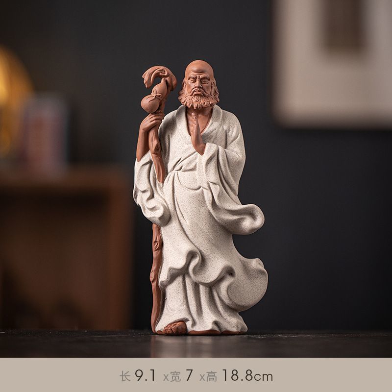 Zen ceramic sculpture of Bodhidharma, a figure on the desktop, a tea pet for the living room, a tea room, a shelf for decoration