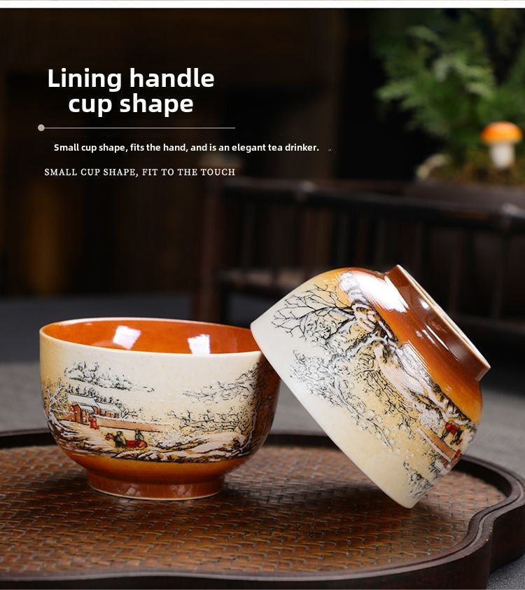 [Exquisite craftsmanship] Antique wood-fired Kung Fu tea set home office hand-painted tea cups and lids ceramic gift box high-end