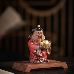 The God of Wealth receives the fine purple sand fortune tea pet tea table tea table decoration fully handmade sculpture