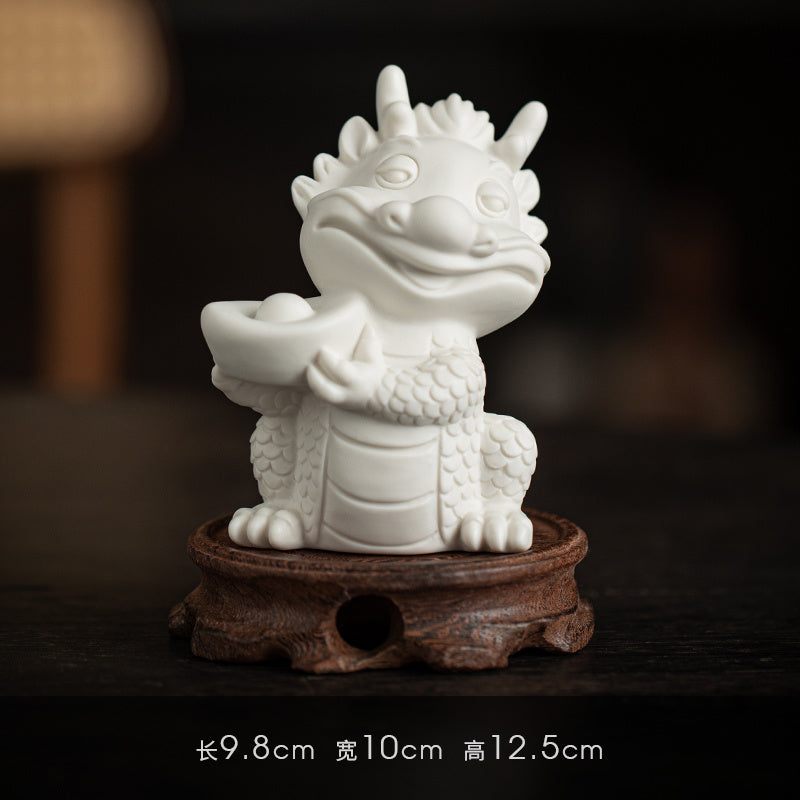 Creative white porcelain cute zodiac dragon tea pet ornaments lucky dragon tea ceremony tea play tea table decoration mascot gift