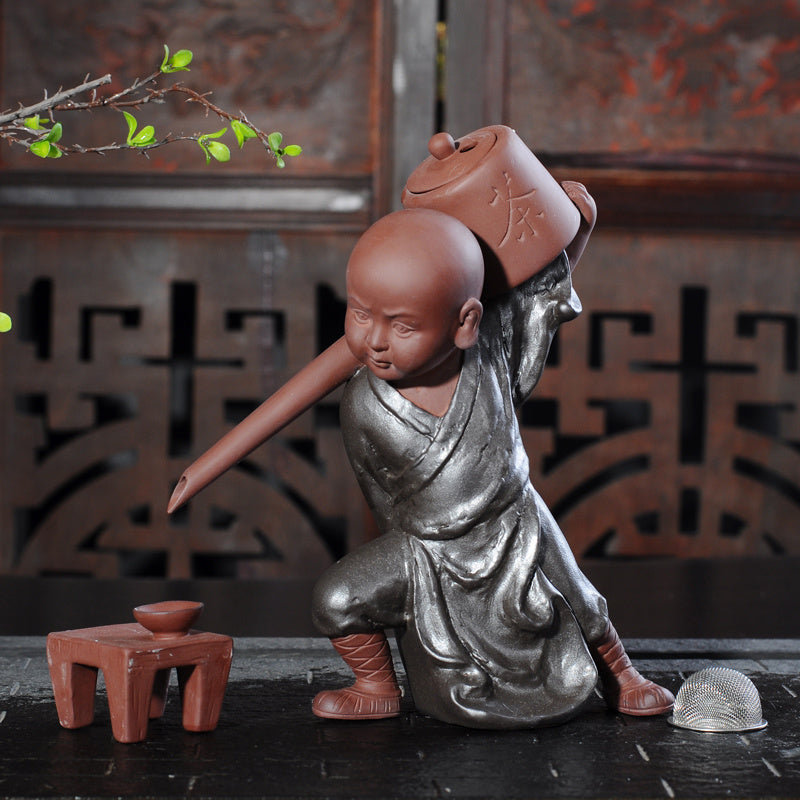 Creative Backflow Incense Kung Fu Monk Tea Master Lazy Tea Strainer Tea Filter Purple Clay Tea Pet Ornament Tea Set Accessories Tea Filter