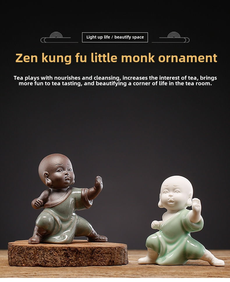 Tea pet ornaments ceramic kung fu little monk boutique can be raised high white porcelain sand mining living room decoration tea utensils table accessories