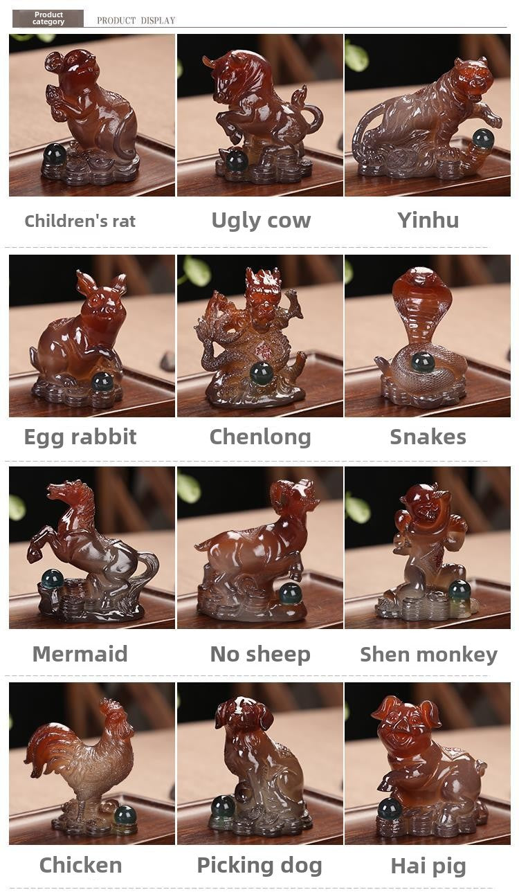 12 Chinese Zodiac Animals Rat Ox Tiger Rabbit Dragon Snake Horse Sheep Monkey Chicken Dog Pig Color Changing Tea Playing Tea Pet Ornaments Tea Tray