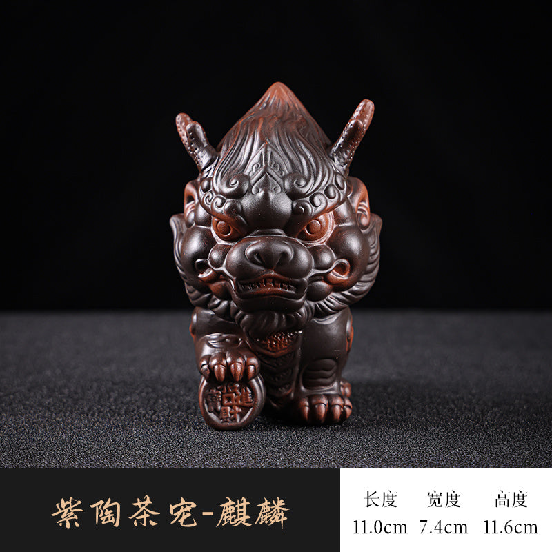 Purple pottery tea pet unicorn home boutique ornaments high-end creative tea ceremony ornaments auspicious beast retro tea pet ornaments Chinese style