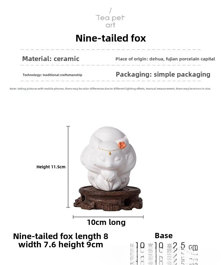 Dehua preferred cute white porcelain nine-tailed fox small ornaments tea ceremony tea table tea play tea pet ornaments desktop can be raised decoration