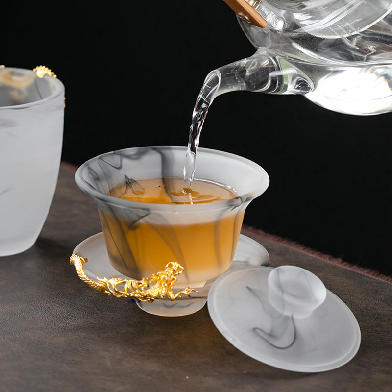 Misty Rain Ink Glass Tea Set Home Light Luxury High-end Tea Cup Covered Bowl Home Office Tea Set