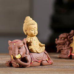 The Three Holy Ones of the West, Guanyin, Tathagata, Ksitigarbha, purple sand Buddha statues, tea pets, Chinese Zen ornaments