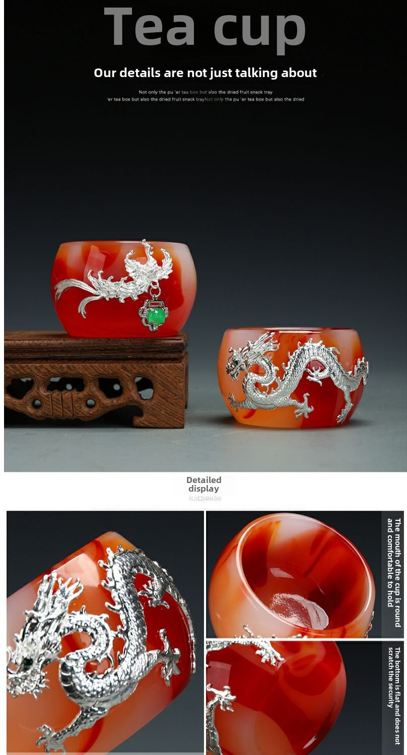 Qimeiyoupin gilded glazed bowl Kung Fu tea set office home agate jade tea cup gift box