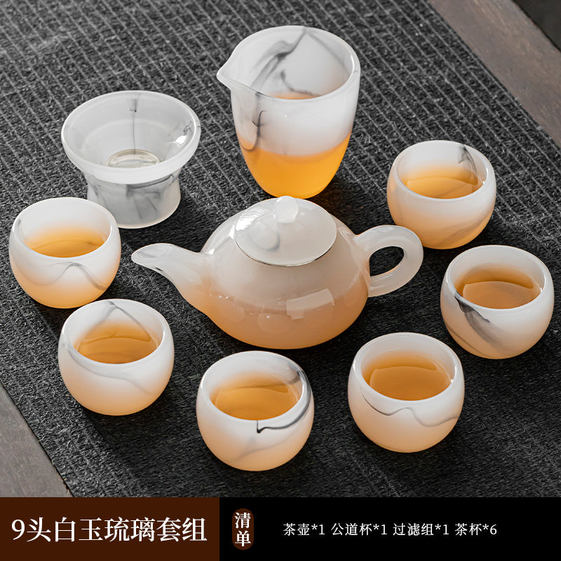 Mutton Fat Jade Porcelain Glass Kung Fu Tea Set 2025 New Light Luxury High-end Home Boutique High-end Tea Cup Set