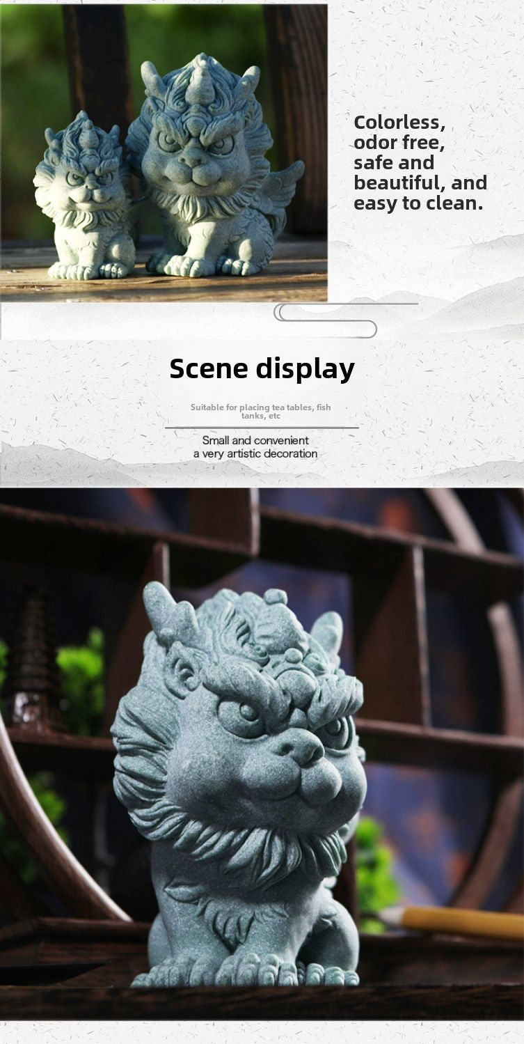 Green sandstone fortune-attracting Pixiu Chinese tea table ornaments decoration Kirin large tea pet ornaments landscape home ornaments