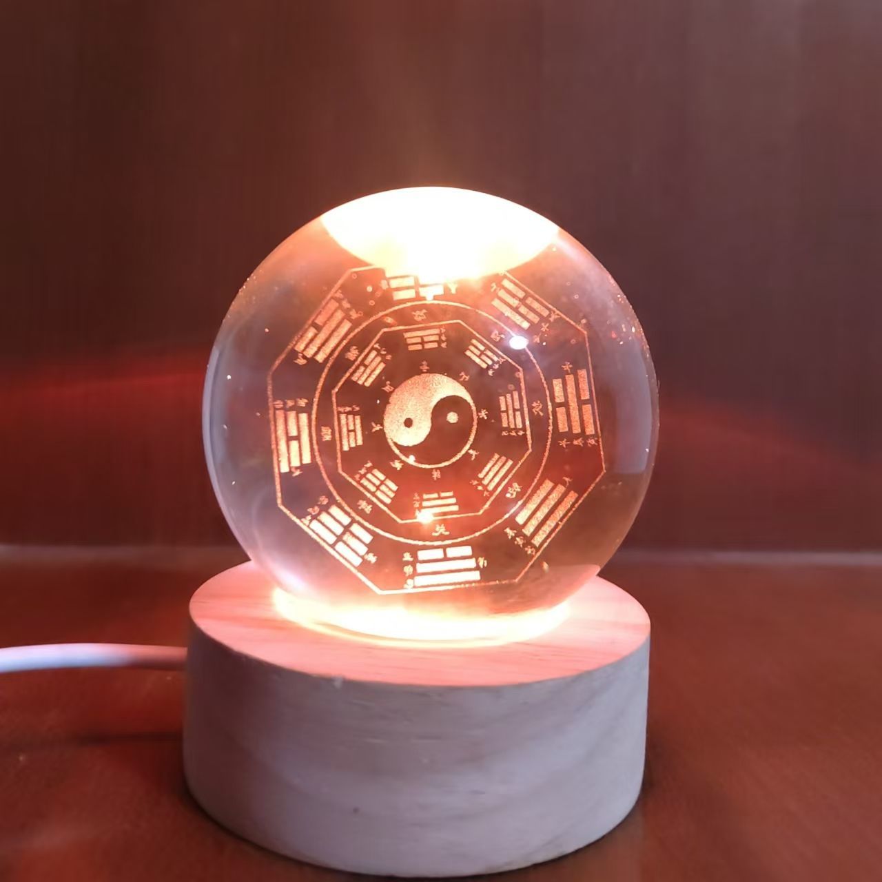 Feng Shui town house Tai Chi crystal ball with eight trigrams carved inside Feng Shui to protect safety ornaments for home entrance bedroom desktop