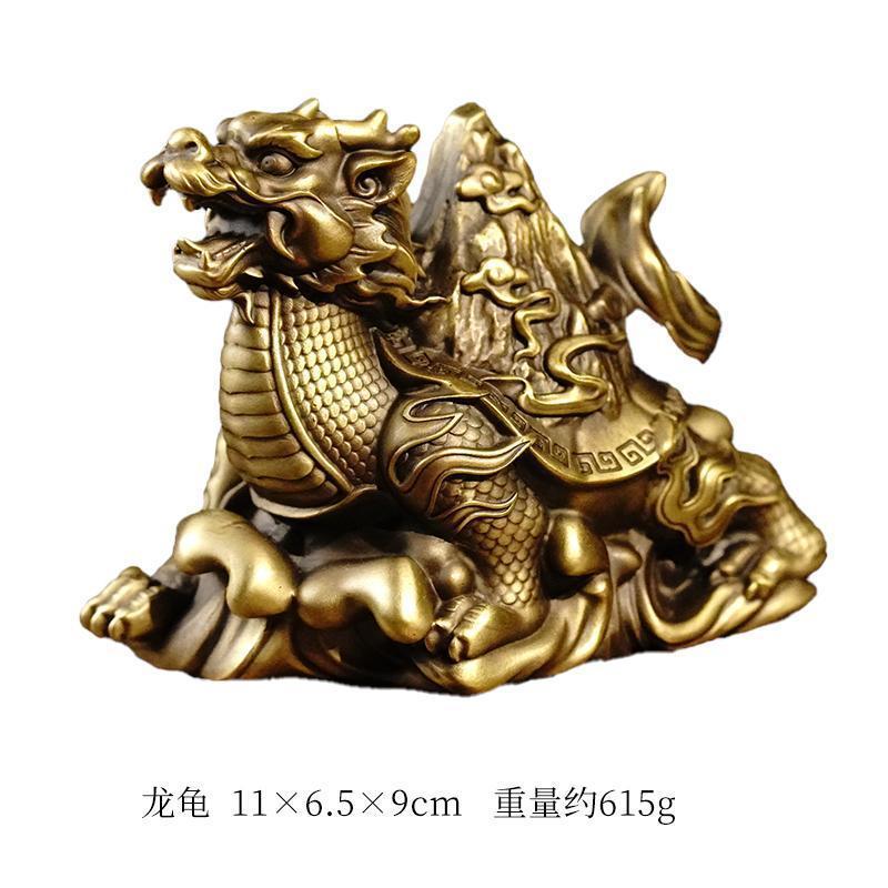 Brass dragon turtle carrying mountain ornaments exquisite hand-held pieces Xuanwu Baxia tea pet home office desk decoration gifts