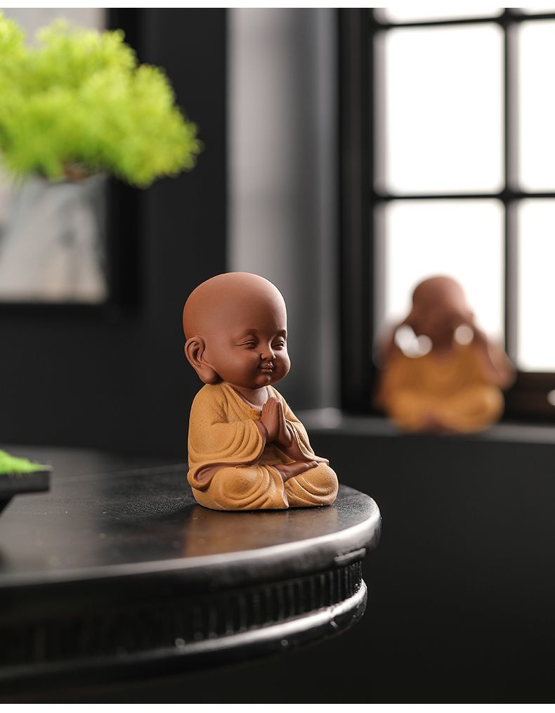 Chinese Zen Three Little Monks Cute Characters Ceramic Home Furnishings Office Desktop Zen Tea Pet Furnishings