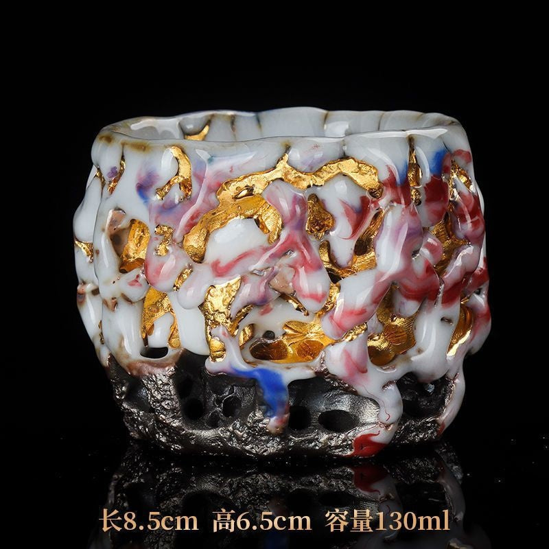 Zhiye wood fired gold host cup master pure handmade gilded relief home gift tea cup health care Jianzhan cup