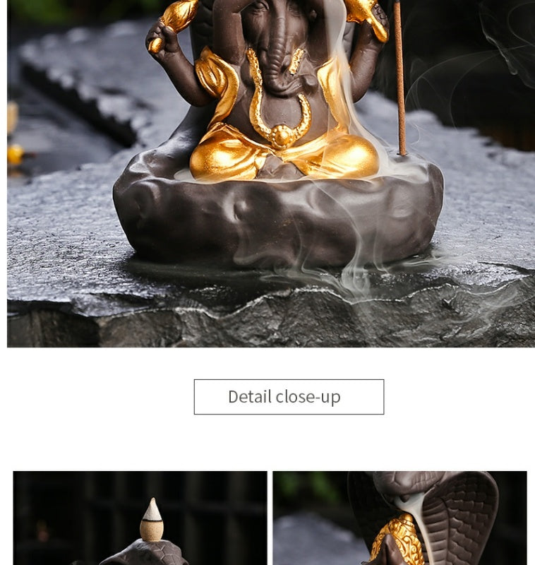 Creative tea pet backflow incense burner incense holder ceramic aromatherapy burner sandalwood agarwood incense stick insert mountain stream Zen ornaments