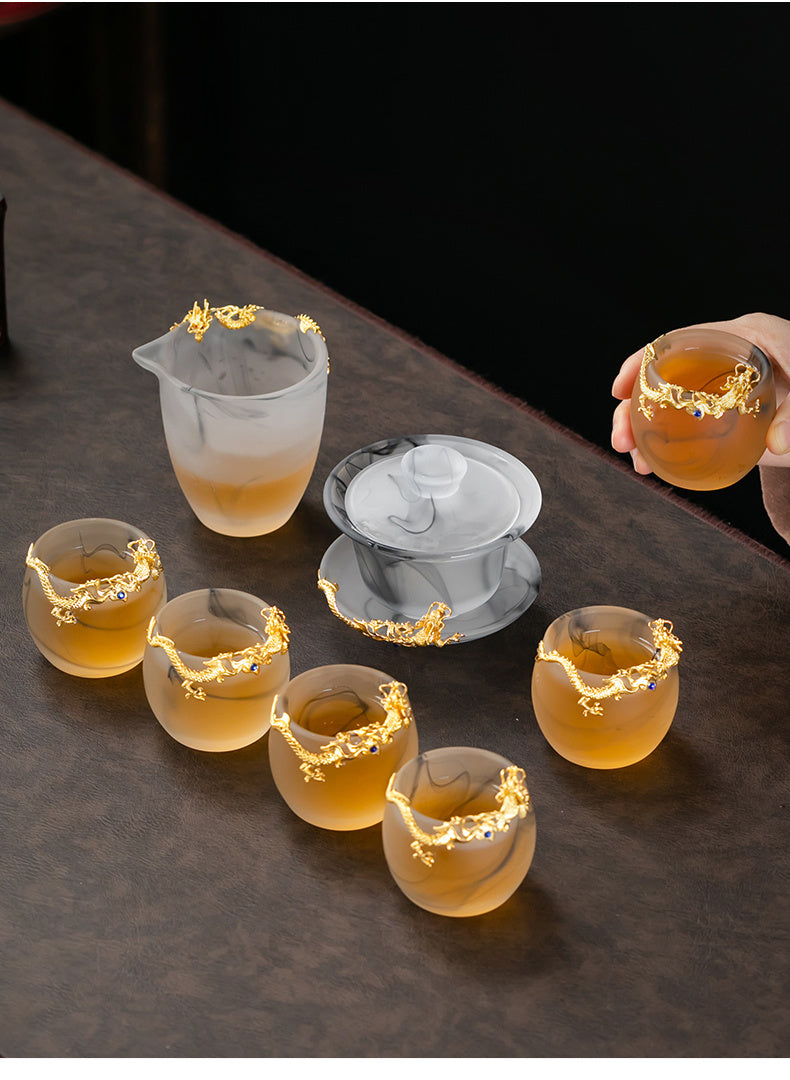 Misty Rain Ink Glass Tea Set Home Light Luxury High-end Tea Cup Covered Bowl Home Office Tea Set