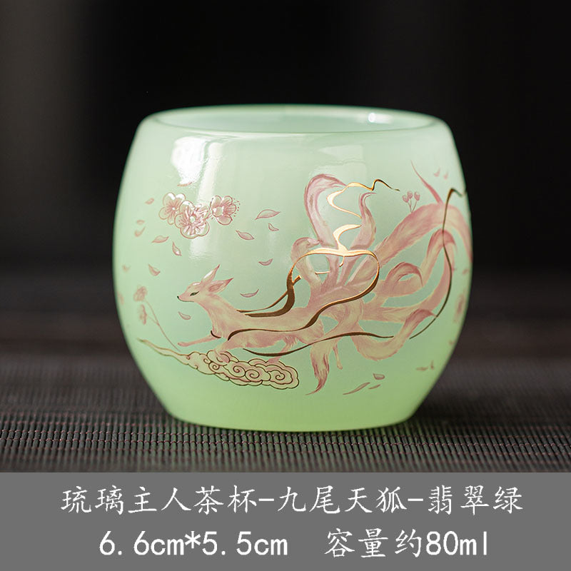 New hand-made silver-inlaid glazed jade white dragon and phoenix host tea cup single creative tea cup jade porcelain tea cup