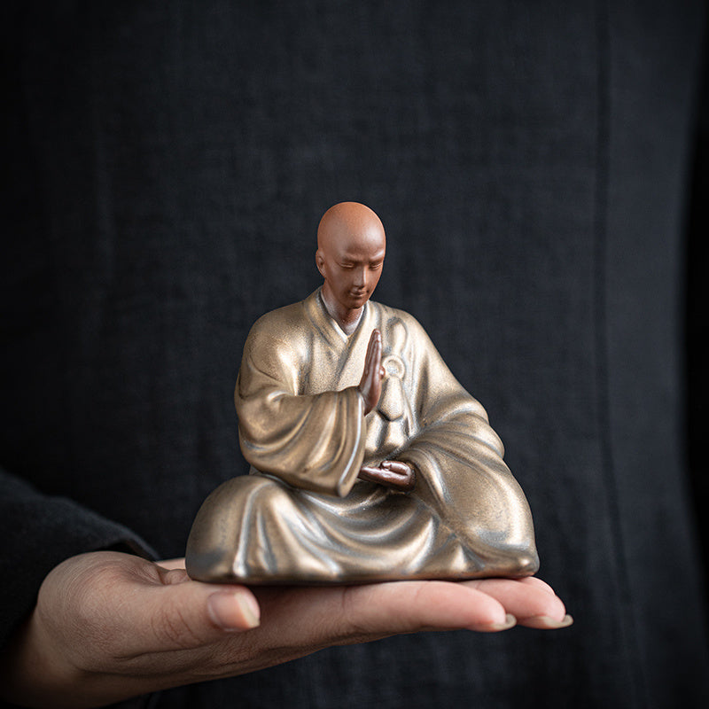 [Retro and old design] Chinese style purple sand little monk tea pet ornaments Zen ceramic figures tea room tea table decoration tea ceremony space furnishings