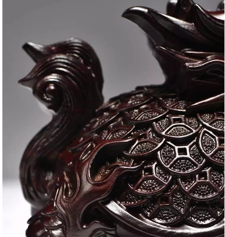 Ebony wood carved dragon turtle ornaments mahogany carving crafts solid wood dragon head turtle basalt home office decoration