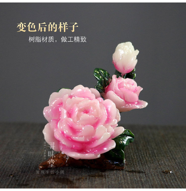 Flower blossoms and wealth color changing tea pet | New creative resin tea play peony lotus personalized tea tray tea ceremony small ornaments