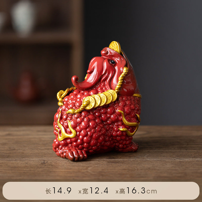 Dehua living room red ceramic golden toad opening business fortune three-legged toad large office porch crafts ornaments