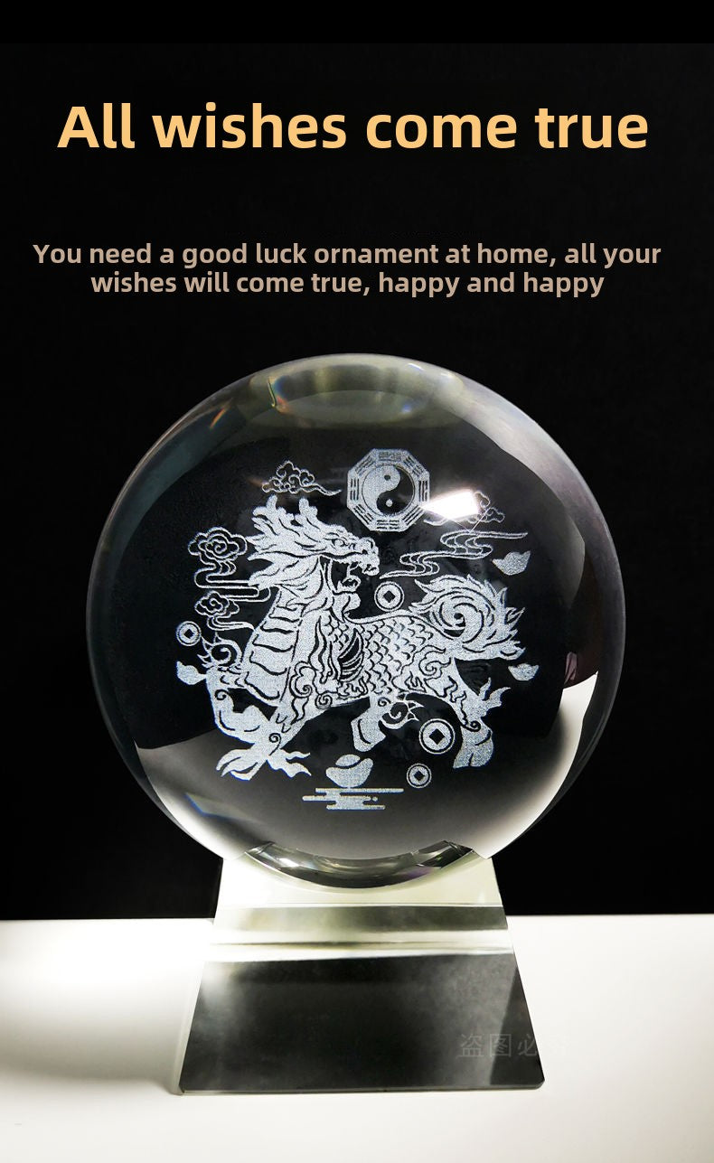 Kirin Feng Shui ornaments, mountain and sea town house protection, safe house cleaning crystal ball to resolve indoor resolution blessing Tai Chi Bagua