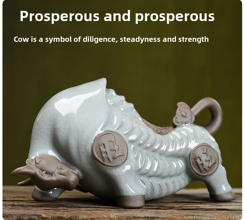 Niuqi Chongtian Geyao Twelve Zodiac Ox Ceramic Crafts Living Room Wine Cabinet Office Desktop Decoration