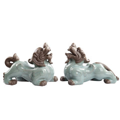 Ceramic Fortune Pixiu Ornaments Pair Home Living Room Office Desktop Decoration Auspicious Beast Kirin Tea Pet Can Be Raised