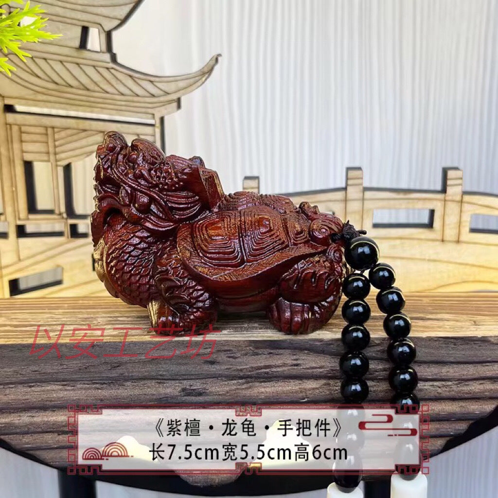 Rosewood dragon turtle hand play fine wood carving fortune auspicious beast carved dragon turtle tea pet car ornaments