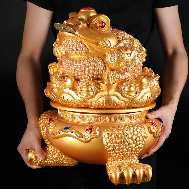 Golden toad fortune-bringing ornaments three-legged golden cicada opening gift shop office wine cabinet TV cabinet decoration