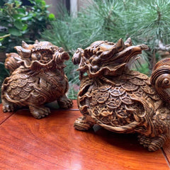 Rosewood carved basalt ornaments rosewood dragon turtle pair green sandalwood handle solid wood gift tea pet entrance living room