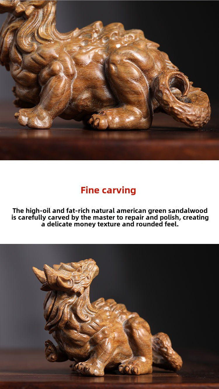 Natural Green Sandalwood Solid Wood Carving White Ze Ornament Handheld Piece Home Decoration Craft