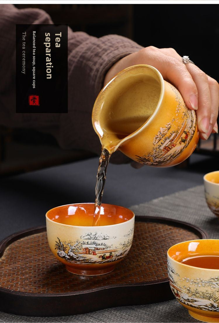 [Exquisite craftsmanship] Antique wood-fired Kung Fu tea set home office hand-painted tea cups and lids ceramic gift box high-end