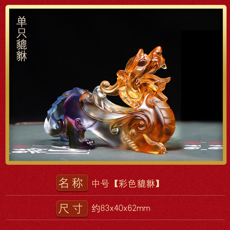 Ancient glass Pixiu ornaments to attract wealth and gather wealth, a pair of town house Feng Shui living room office shop decorations gifts