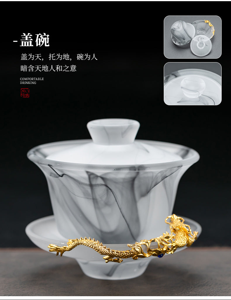 Misty Rain Ink Glass Tea Set Home Light Luxury High-end Tea Cup Covered Bowl Home Office Tea Set